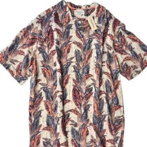 Caribbean Silk Blend Feathers‎ Print Short Sleeve Hawaiian Camp Shirt Mens 2XT